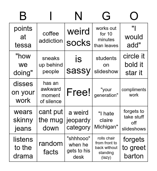Blain Bingo Card