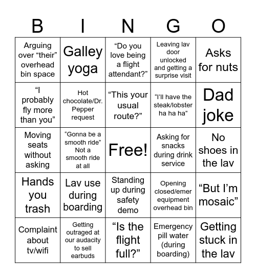 B6 Flight Bingo Card
