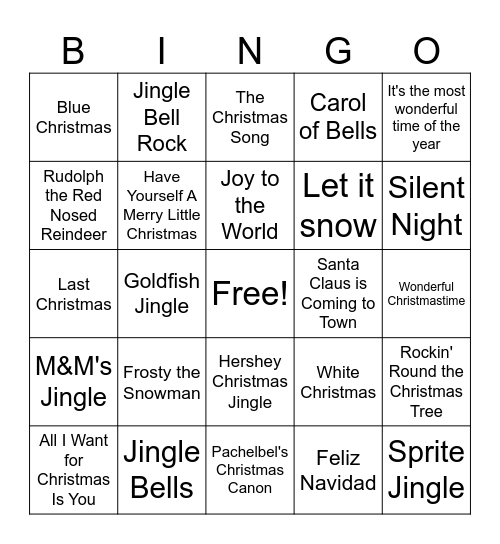 Christmas Jingles Bingo Card