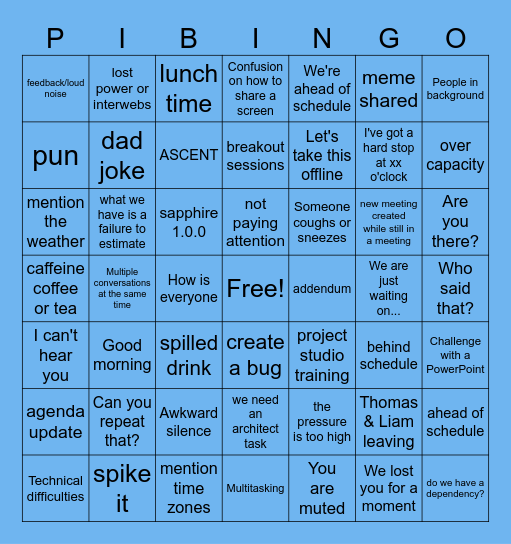 PI Planning Bingo Card