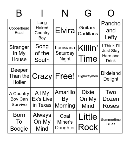 80s Country Bingo Card