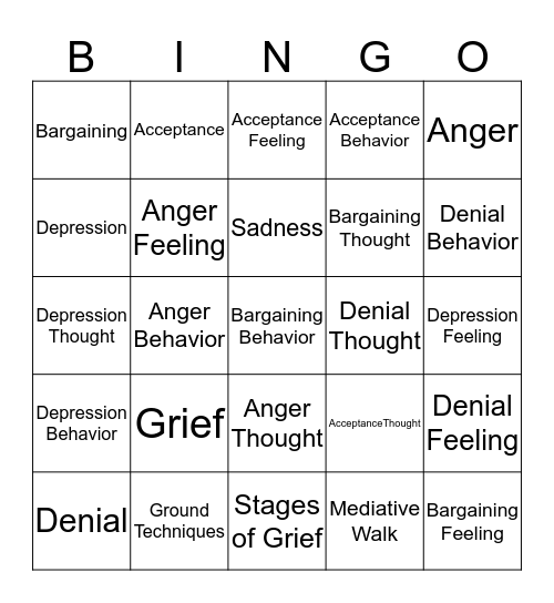 Stages of Grief  Bingo Card