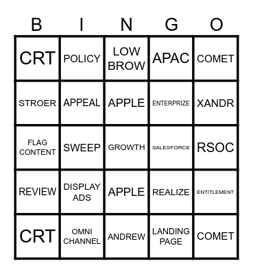 CRT BINGO Card