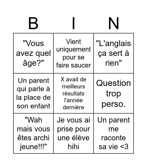 Réunion parents-profs uwu Bingo Card