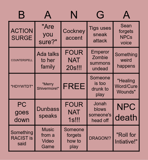 !BEVVIES, BANGERS AND MASH BINGO! Bingo Card