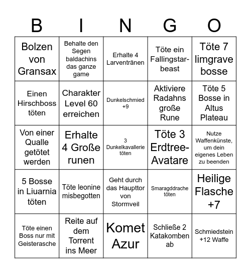 Elden ring bingo Card