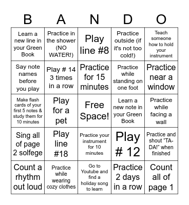 Christmas Break BANDO Bingo Card