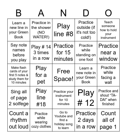 Christmas Break BANDO Bingo Card
