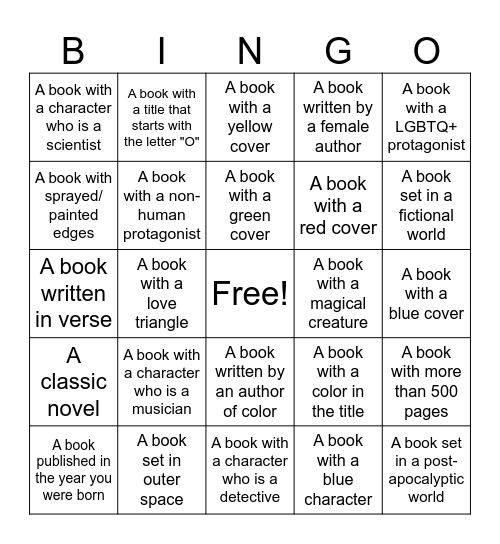 Bookish Bingo Card