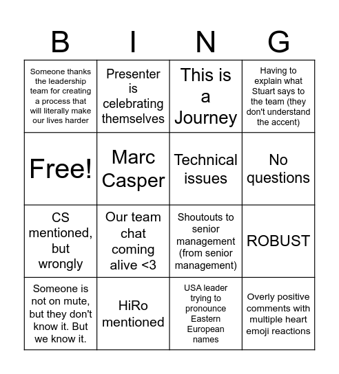 Townhall Bingo Card