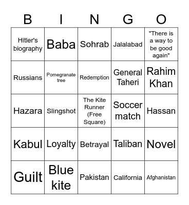 The Kite Runner Bingo Card