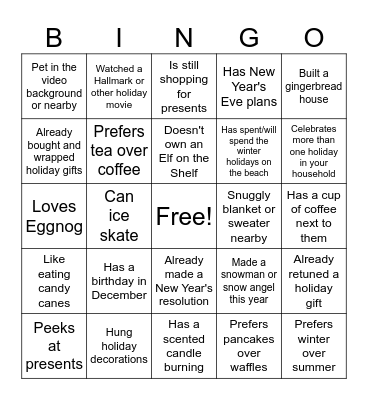 Holiday/End of Year Bingo Card