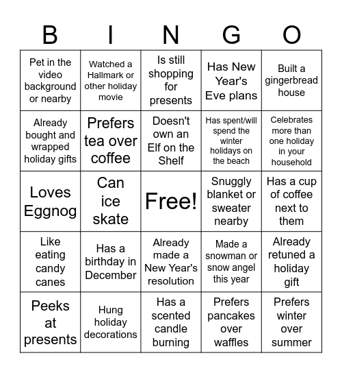 Holiday/End of Year Bingo Card