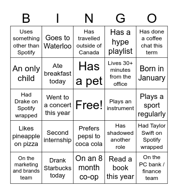 Loblaw Intern Bingo Card