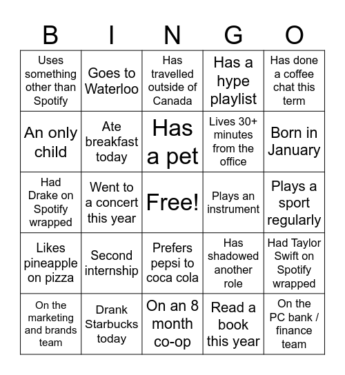 Loblaw Intern Bingo Card