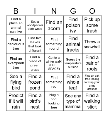 Winter Nature Bingo! Bingo Card