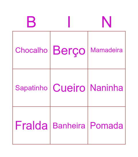 Bingo do bebê Bingo Card