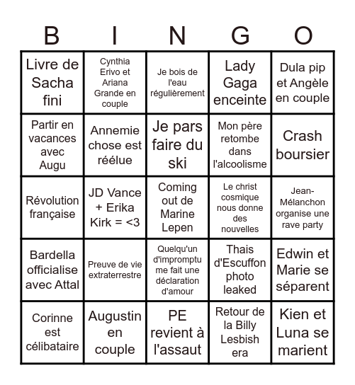Bingo 2026 Bingo Card