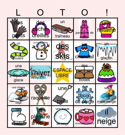 L'HIVER (mots et images) Bingo Card