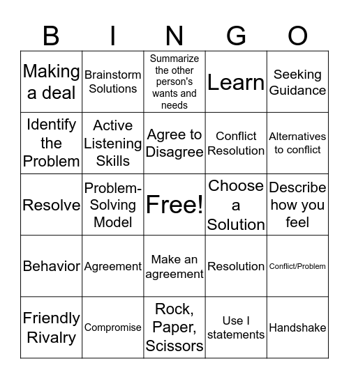 Conflict Resolution Bingo Card