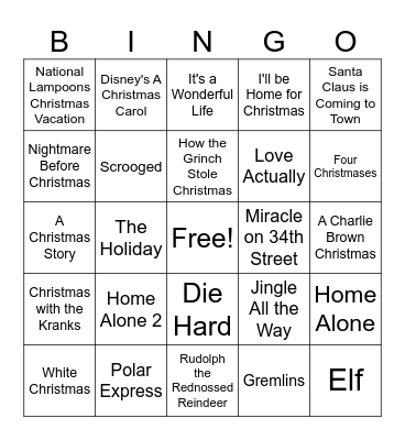 Christmas Movie Bingo Card