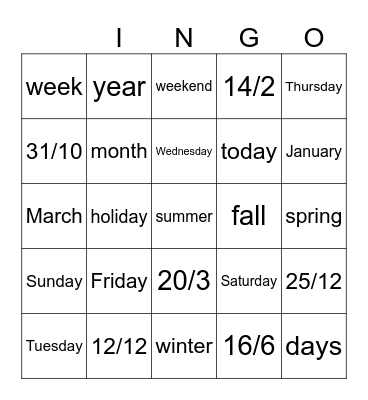 El Calendario Bingo Card