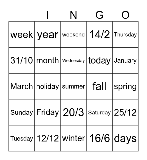 El Calendario Bingo Card
