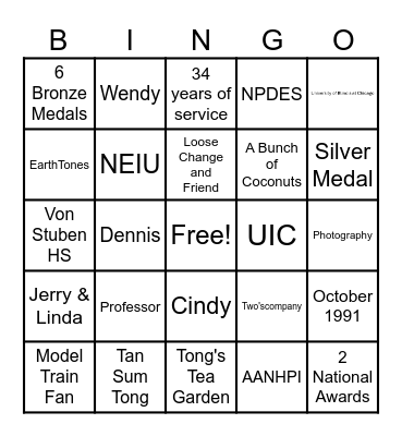Bill Tong BINGO Card