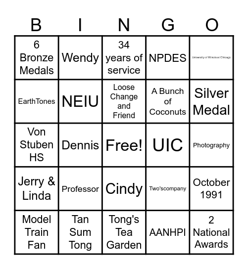 Bill Tong BINGO Card