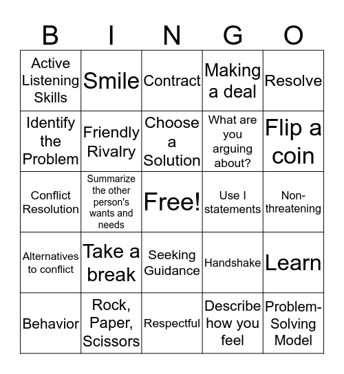 Conflict Resolution Bingo Card