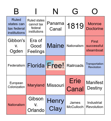 James Monroe Bingo Card