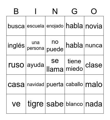 TOWNSHIP SPANISH 2 Bingo Card