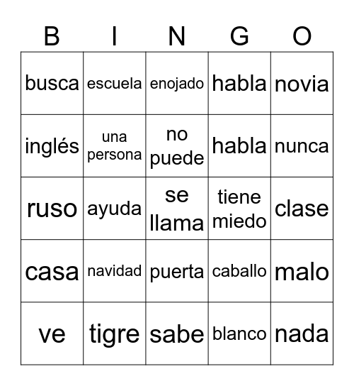 TOWNSHIP SPANISH 2 Bingo Card