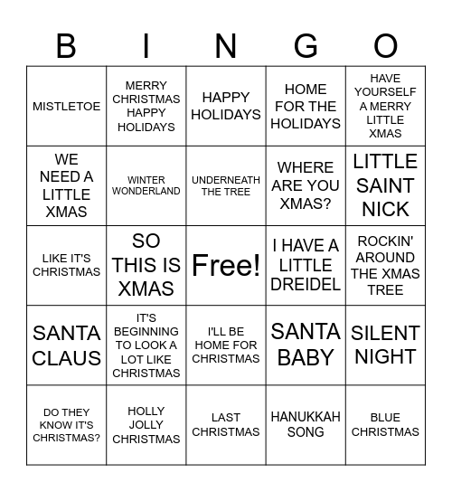 Winter Wonderland Bingo Card