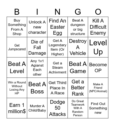 The Bingo Bro V Bro Challenge Bingo Card