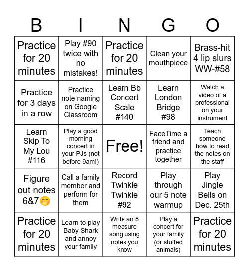 Christmas Break Bingo Card