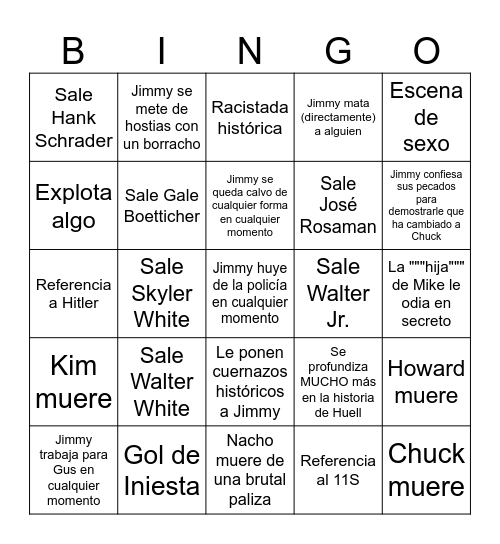 Better Call Saul Bingo Card