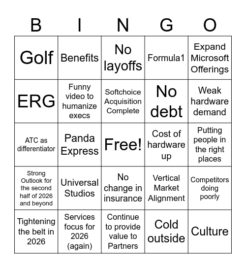 Corp Update Bingo Card