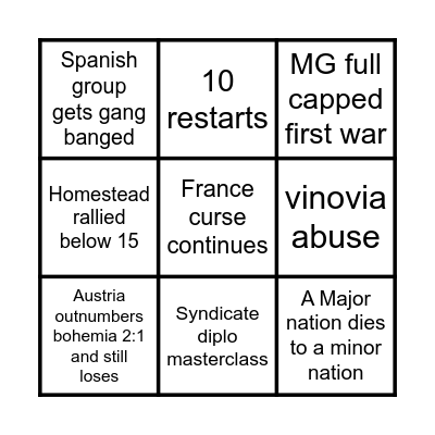 Week 2 War Bingo Card