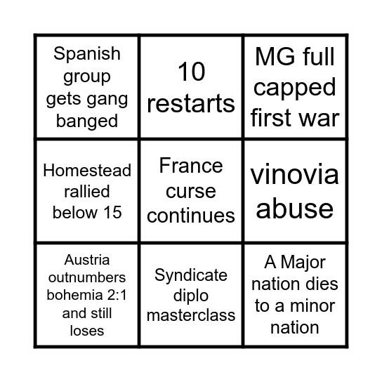 Week 2 War Bingo Card