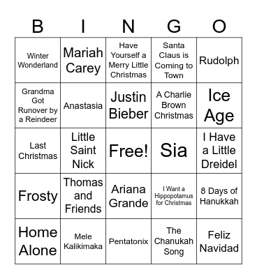 Winter Themed Bingo Card