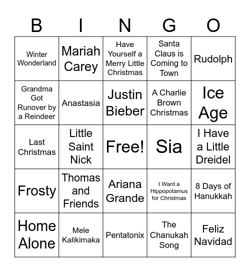 Winter Themed Bingo Card