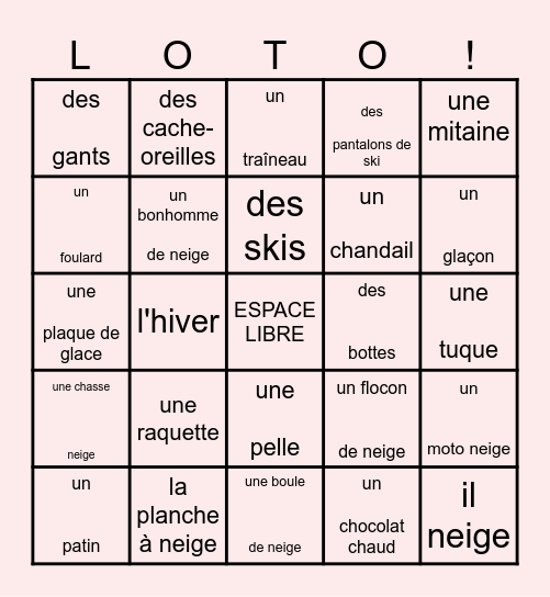 L'HIVER (mots) Bingo Card