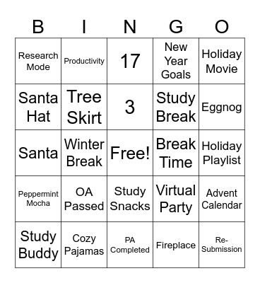 Holiday Party Bingo Card