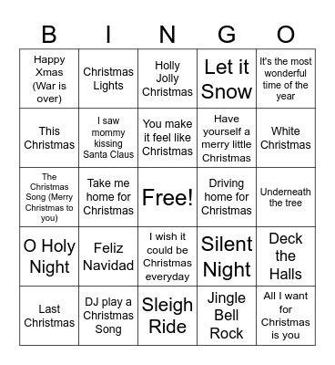 Holiday Music Bingo Card