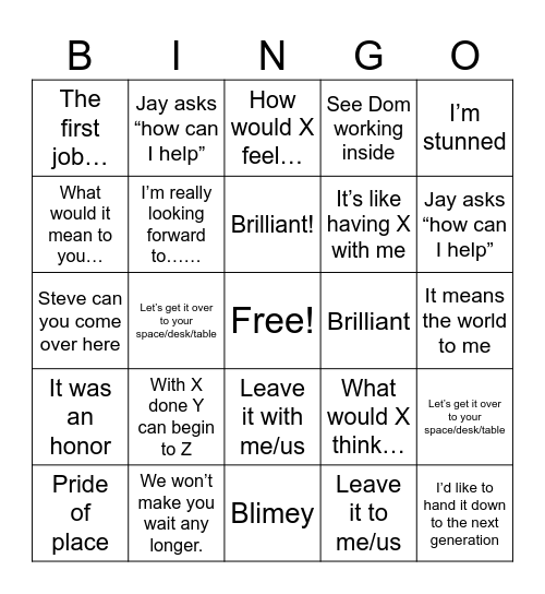 The Repair Shop Bingo Card