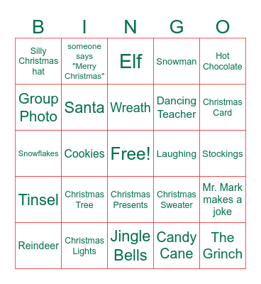 Christmas Party Bingo Card