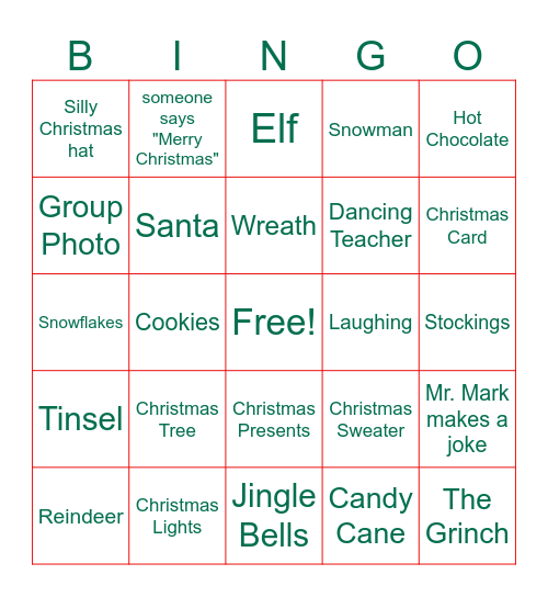 Christmas Party Bingo Card