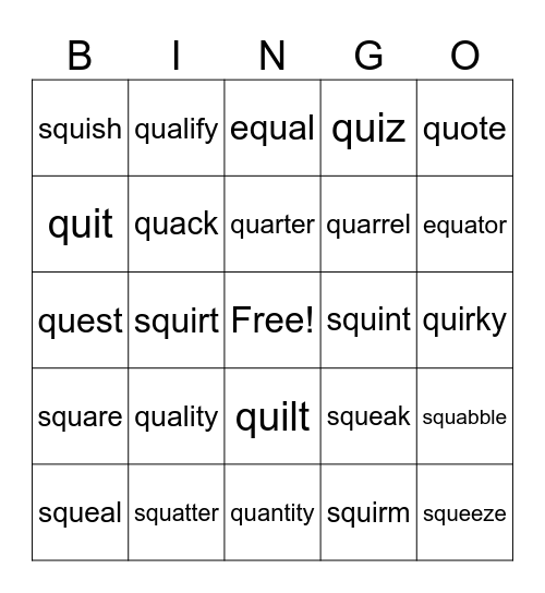 qu words Bingo Card