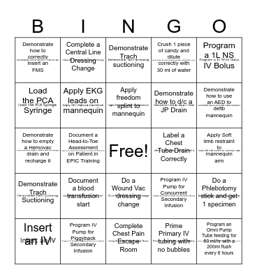 Skills Bingo Card